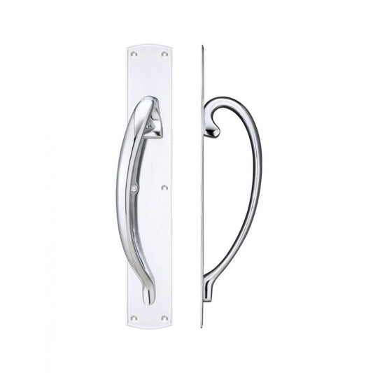Zoo Hardware Polished Chrome Cast Brass Large Pull Handle with Backplate Left Handed 457 x 76mm FB118LCP