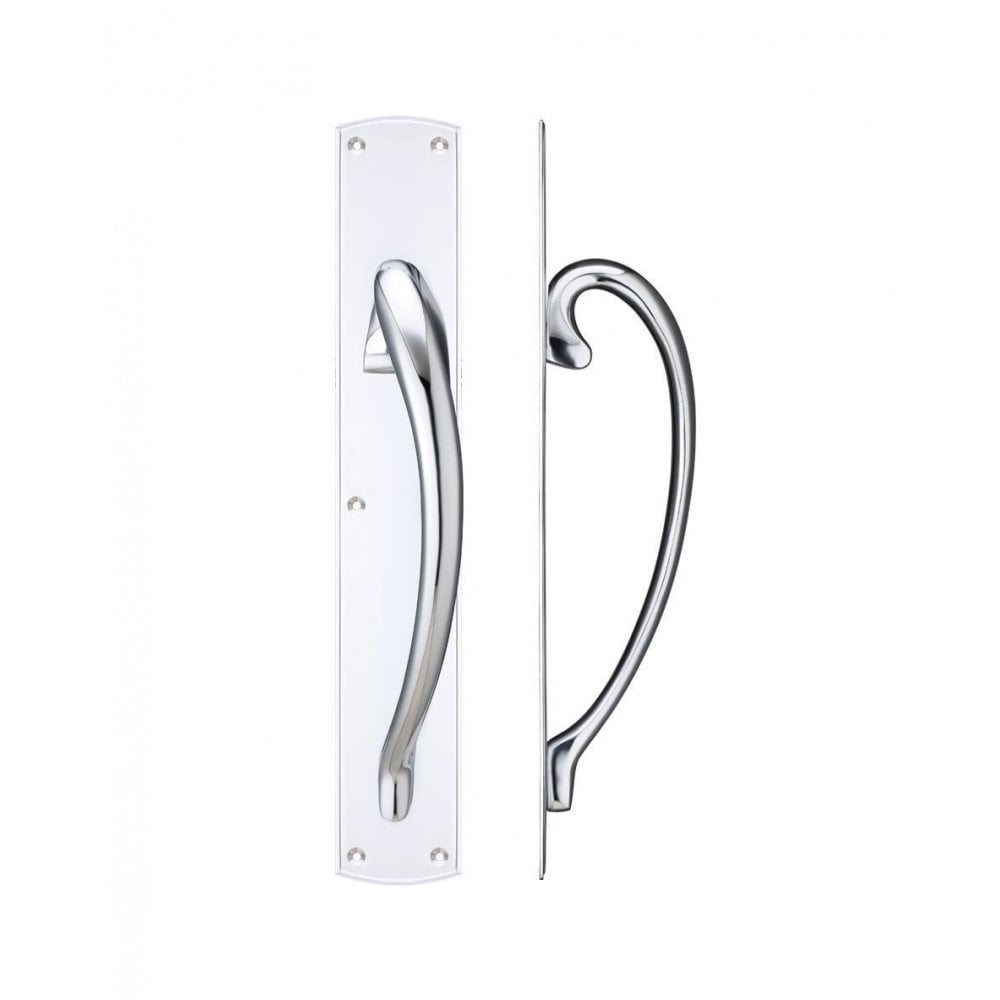 Zoo Hardware Polished Chrome Cast Brass Large Pull Handle with Backplate - Right Handed - 457 x 76mm FB118RCP