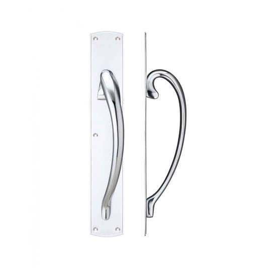Zoo Hardware Polished Chrome Cast Brass Large Pull Handle with Backplate - Right Handed - 457 x 76mm FB118RCP
