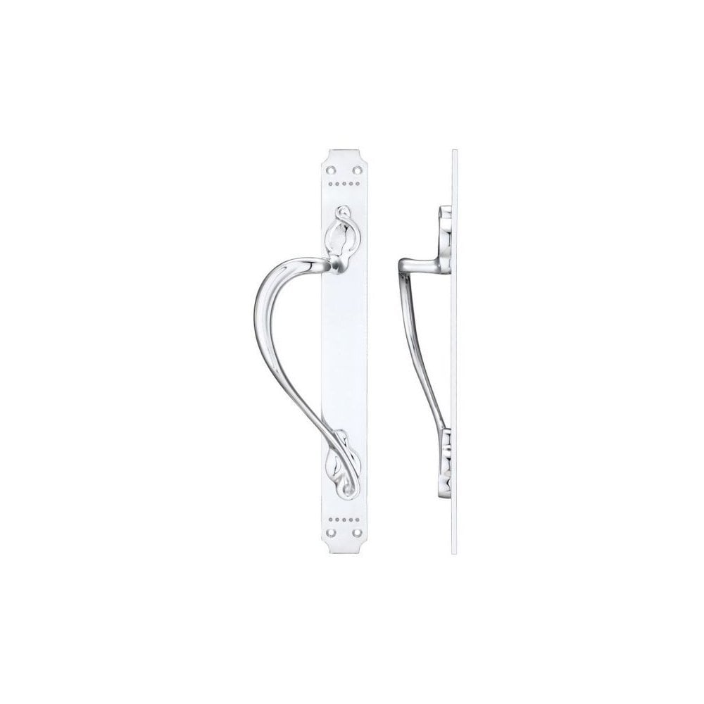 Zoo Hardware Polished Chrome Cast Brass Pull Handle with Art Nouveau Backplate Left Handed FB114LCP
