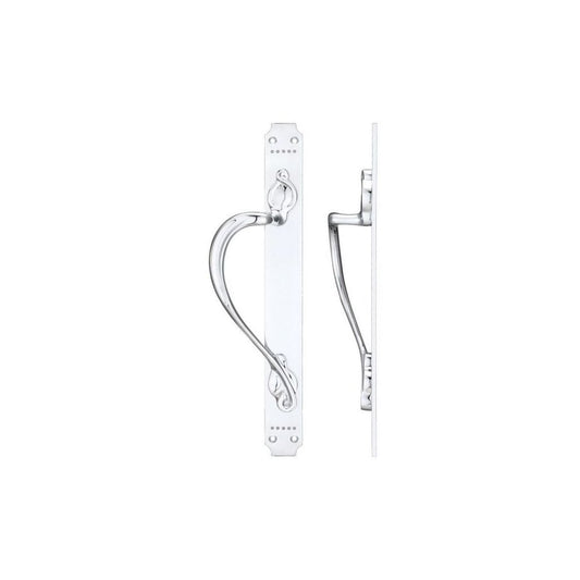 Zoo Hardware Polished Chrome Cast Brass Pull Handle with Art Nouveau Backplate Left Handed FB114LCP