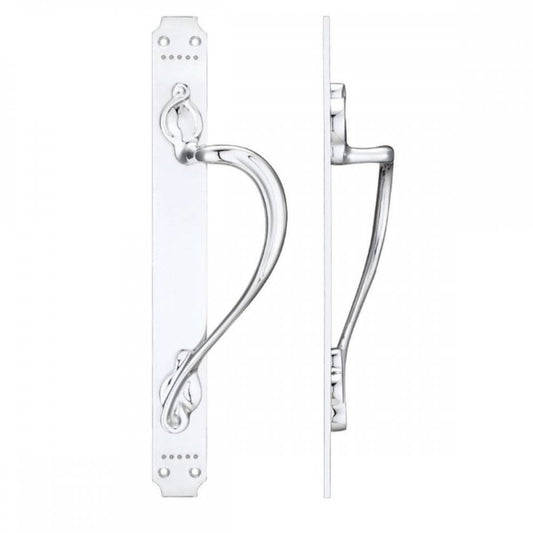 Zoo Hardware Polished Chrome Cast Brass Pull Handle with Art Nouveau Backplate Right Handed FB114RCP